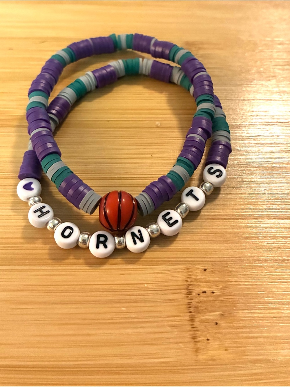 Hornets Basketball Beaded Bracelet Set